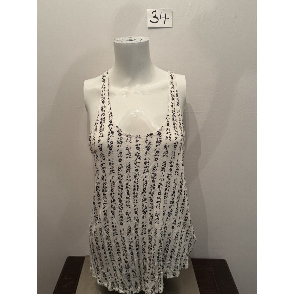 Mudd Roadtrip Tank Top Women L White Black Floral Racerback Y2K Boho Flowy
